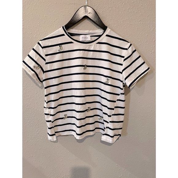 Storia Tops - Striped tee with embroidered bananas